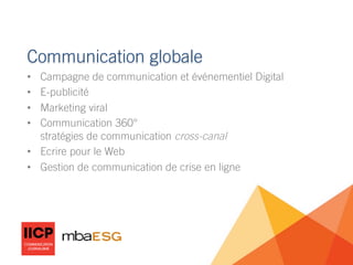 Formation - MBA ESG Stratégie et Communication Digitale IICP - Rentrée 2013