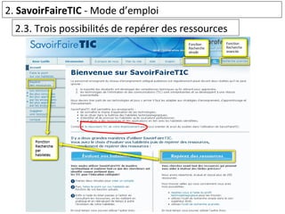 2.  SavoirFaireTIC  - Mode d’emploi  2.3. Trois possibilités de repérer des ressources 