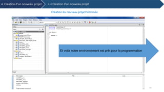 Création du nouveau projet terminée
Et voila notre environnement est prêt pour la programmation
4. Création d’un nouveau projet 4.4 Création d’un nouveau projet
45
 
