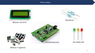 Partie pratique
Stm32f4-discovery
Résistances
Afficheur LCD 16*4
Afficheur 7 segments
Des diodes LED
46
 