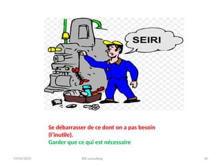 19/09/2025 KBI consulting 30
Se débarrasser de ce dont on a pas besoin
(l’inutile).
Garder que ce qui est nécessaire
 