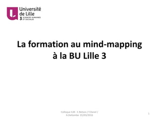 La formation au mind-mapping
à la BU Lille 3
1
Colloque ILIB - E.Nelson / F.Danel /
A.Deltombe 01/03/2016
 