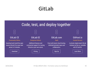 GitLab
3426/02/2016 © SQLI GROUP 2016 – Formation autour du Git/GitLab
 