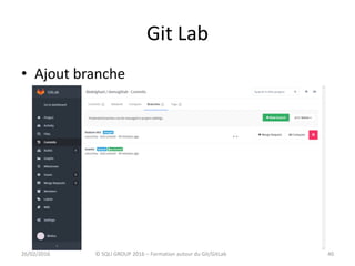 Git Lab
4026/02/2016 © SQLI GROUP 2016 – Formation autour du Git/GitLab
• Ajout branche
 