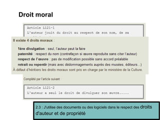 Droit moral 2.3 : J'utilise des documents ou des logiciels dans le respect des  droits d'auteur et de propriété 