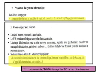 
2.1 : Je connais la charte d'usage des TIC de mon établissement
 