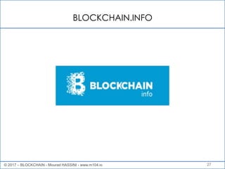 BLOCKCHAIN.INFO
27© 2017 – BLOCKCHAIN - Mourad HASSINI - www.m104.io
 