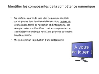 Arsenic : une autre grille de la compétence
numérique
http://www.netpublic.fr/2012/09/competences-
numeriques/
Le dossier ...