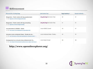 Référencement




http://www.opensiteexplorer.org/




                              32
 