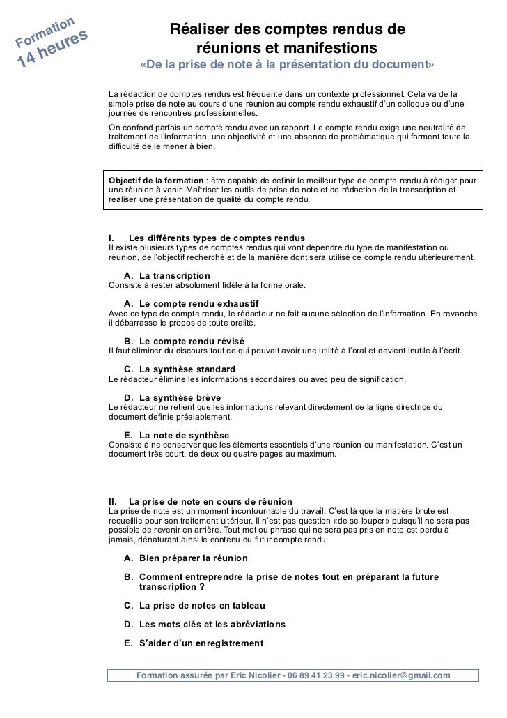 Formation Comptes Rendus