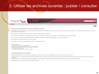 3. Utiliser les archives ouvertes : publier / consulter. 