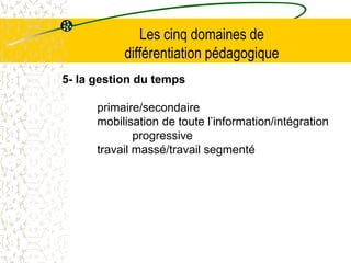 Les cinq domaines de
           différentiation pédagogique
5- la gestion du temps

      primaire/secondaire
      mobili...