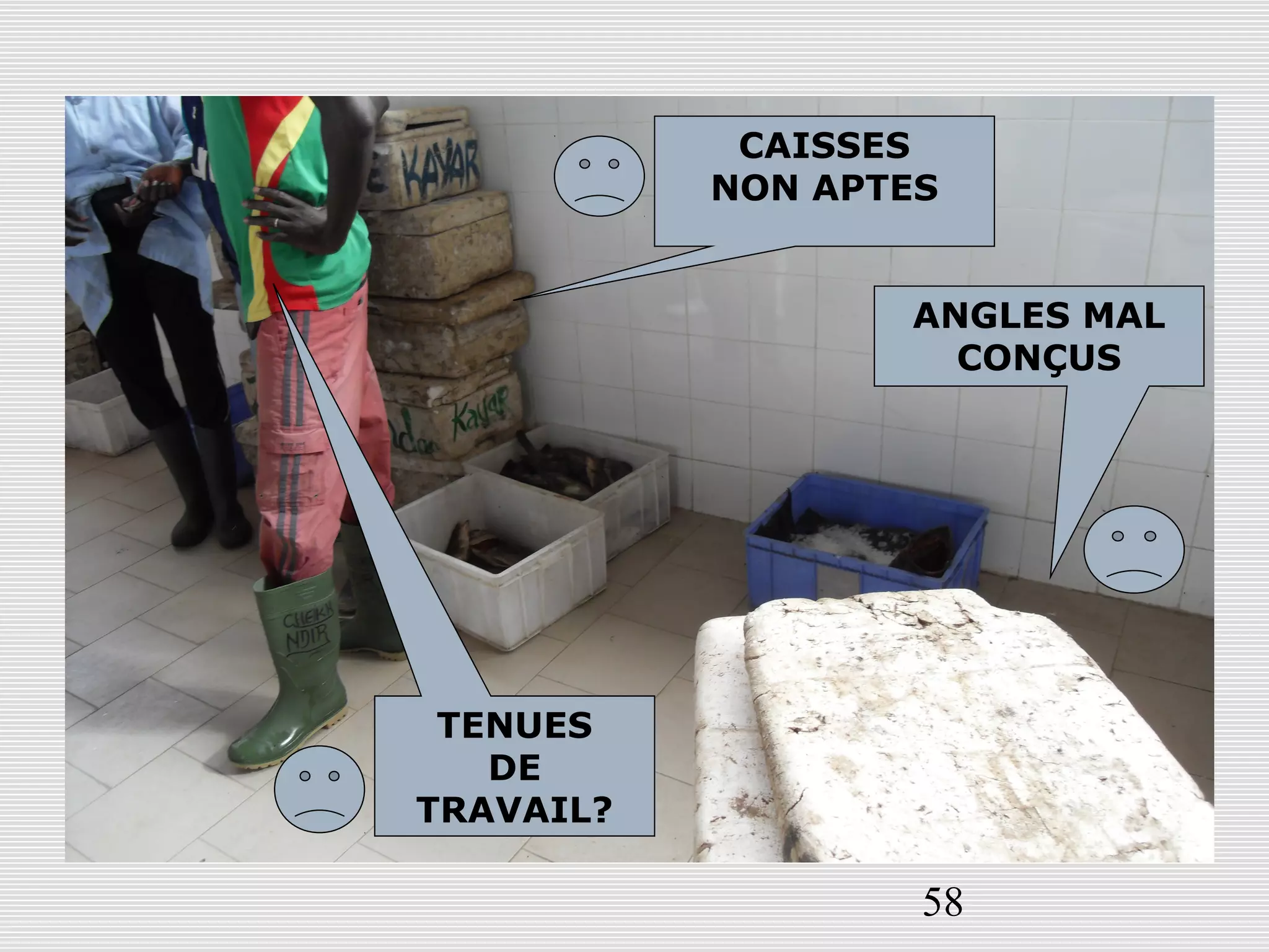 58
TENUES
DE
TRAVAIL?
CAISSES
NON APTES
ANGLES MAL
CONÇUS
 