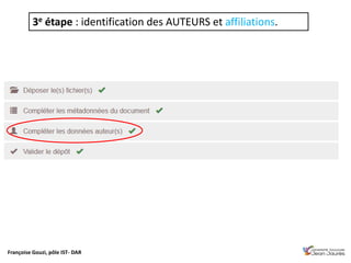 Françoise Gouzi, pôle IST- DAR
3e étape : identification des AUTEURS et affiliations.
 