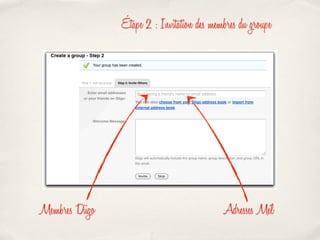 Étape 2 : Invitation des membres du groupe




Membres Diigo                               Adresses Mél
 