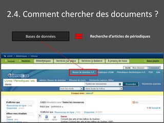 2.4. Comment chercher des documents ?

    Bases de données   Recherche d’articles de périodiques
 