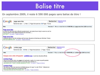 Balise titre En septembre 2009, il reste 6 590 000 pages sans balise de titre ! 