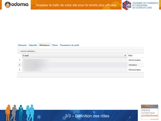 Analyser le trafic de votre site pour le rendre plus efficace




                      3/3 – Définition des rôles
 