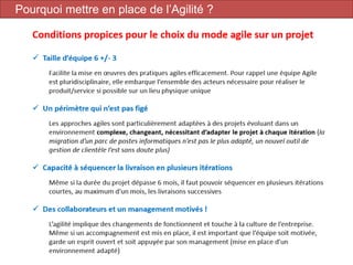 Conduite de projet 41
Pourquoi mettre en place de l’Agilité ?
 