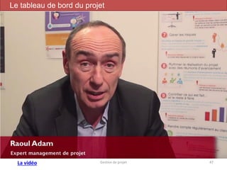 Gestion de projet 47
Le tableau de bord du projet
La vidéo
 