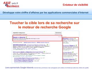 Google adwords : Introduction Google adwords : Diffusion d’annonces Google adwords : Bénéfices commerciaux Connaître les applications commerciales de Google adwords 