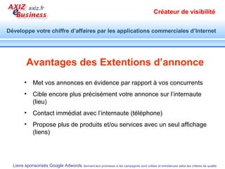 Associés à chaque campagne :  Budget quotidien Ciblage géographique et langue Espaces d’affichages d’annonces Période et fréquence d’affichage Associés à chaque groupe d’annonces : Mots clés Annonces CPC maximum 
