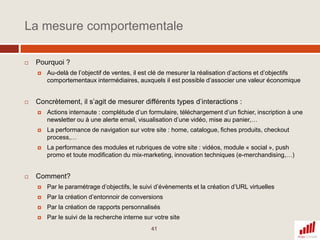 Possibilité de visualiser deux indicateurs et de les comparerLa courbeDes KPIs catégorisés en 3 onglets par défaut, et jusqu’à 6 onglets en cas d’utilisation de l’ensemble des objectifs et du paramétrage du suivi e-commerce