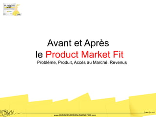 Avant et Après
le Product Market Fit
Problème, Produit, Accès au Marché, Revenus
 