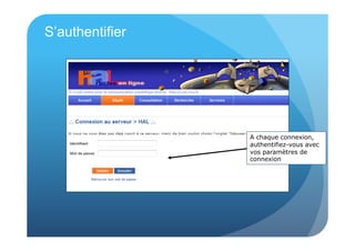 S’authentifier 
A chaque connexion, 
authentifiez-vous avec 
vos paramètres de 
connexion 
 