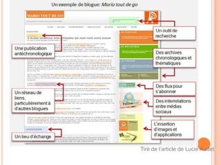 Préambule : Web 2.0L'expression « Web 2.0 » désigne certaines des technologies et des usages du World Wide Web qui ont suivi la forme initiale du web, en particulier les interfaces permettant aux internautes ayant peu de connaissances techniques de s'approprier les nouvelles fonctionnalités du web et ainsi d’interagir de façon simple à la fois avec le contenu et la structure des pages et aussi entre eux 