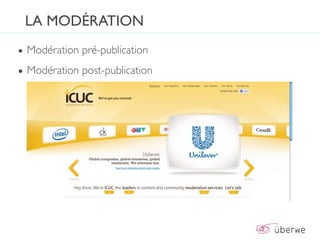 LA MODÉRATION
• Modération pré-publication
• Modération post-publication
 