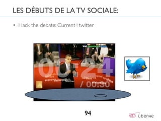 LES DÉBUTS DE LA TV SOCIALE:
• Hack the debate: Current+twitter




                              94
 