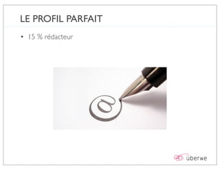 LE PROFIL PARFAIT
• 15 % rédacteur
 