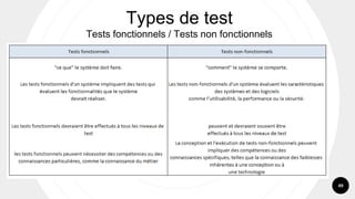 49
Types de test
Tests fonctionnels / Tests non fonctionnels
 