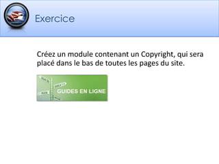 ExerciceCréez des articles pour votre siteAllez voir le site de guides en ligne :http://guides.hpjsolutions.com/gestion-des-articles/creer-des-articles.htmlhttp://guides.hpjsolutions.com/utilisation-de-lediteur.html