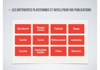 • les différentes plateformes et outils pour vos publications
 