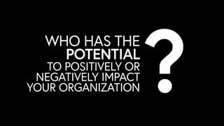 WHO HAS THE
POTENTIAL
TO POSITIVELY OR
NEGATIVELY IMPACT
YOUR ORGANIZATION ?
 