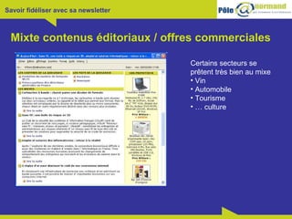 Mixte contenus éditoriaux / offres commerciales Certains secteurs se prêtent très bien au mixe Vin Automobile Tourisme …  culture 