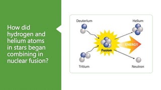 How did
hydrogen and
helium atoms
in stars began
combining in
nuclear fusion?
 