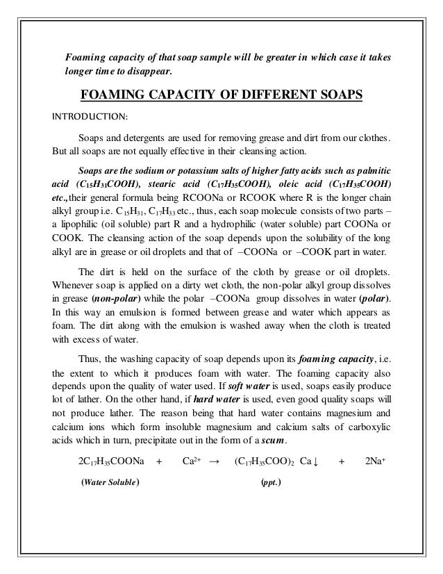 Formation of soap & foaming capacity of soap