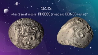 mars
--has 2 small moons- PHOBOS (inner) and DEIMOS (outer)
14
 
