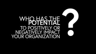 WHO HAS THE
POTENTIAL
TO POSITIVELY OR
NEGATIVELY IMPACT
YOUR ORGANIZATION
?
 