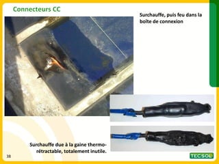 Connecteurs CC
Surchauffe, puis feu dans la
boîte de connexion
38
Surchauffe due à la gaine thermo-
rétractable, totalement inutile.
 