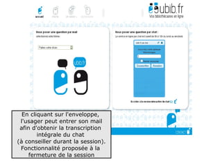 En cliquant sur l'enveloppe,
 l'usager peut entrer son mail
 afin d'obtenir la transcription
        intégrale du chat
(à conseiller durant la session).
 Fonctionnalité proposée à la
     fermeture de la session
                                    66
 