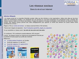 Les réseaux sociaux

www.forma2l.fr

Formation « Facebook et les réseaux sociaux » - Philippe Brandao, 2013 – Tous droits ...