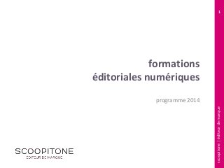 1

formations
éditoriales numériques
scoopitone | éditeur de marque

programme 2014

 