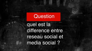 Question
quel est la
difference entre
reseau social et
media social ?

 