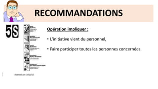 RECOMMANDATIONS
Opération impliquer :
• L'initiative vient du personnel,
• Faire participer toutes les personnes concernées.
 