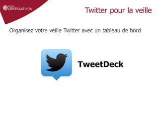 Twitter pour la veille
Organisez votre veille Twitter avec un tableau de bord
 