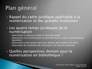 2Plan général Rappel du cadre juridique applicable à la numérisation et des grandes évolutions